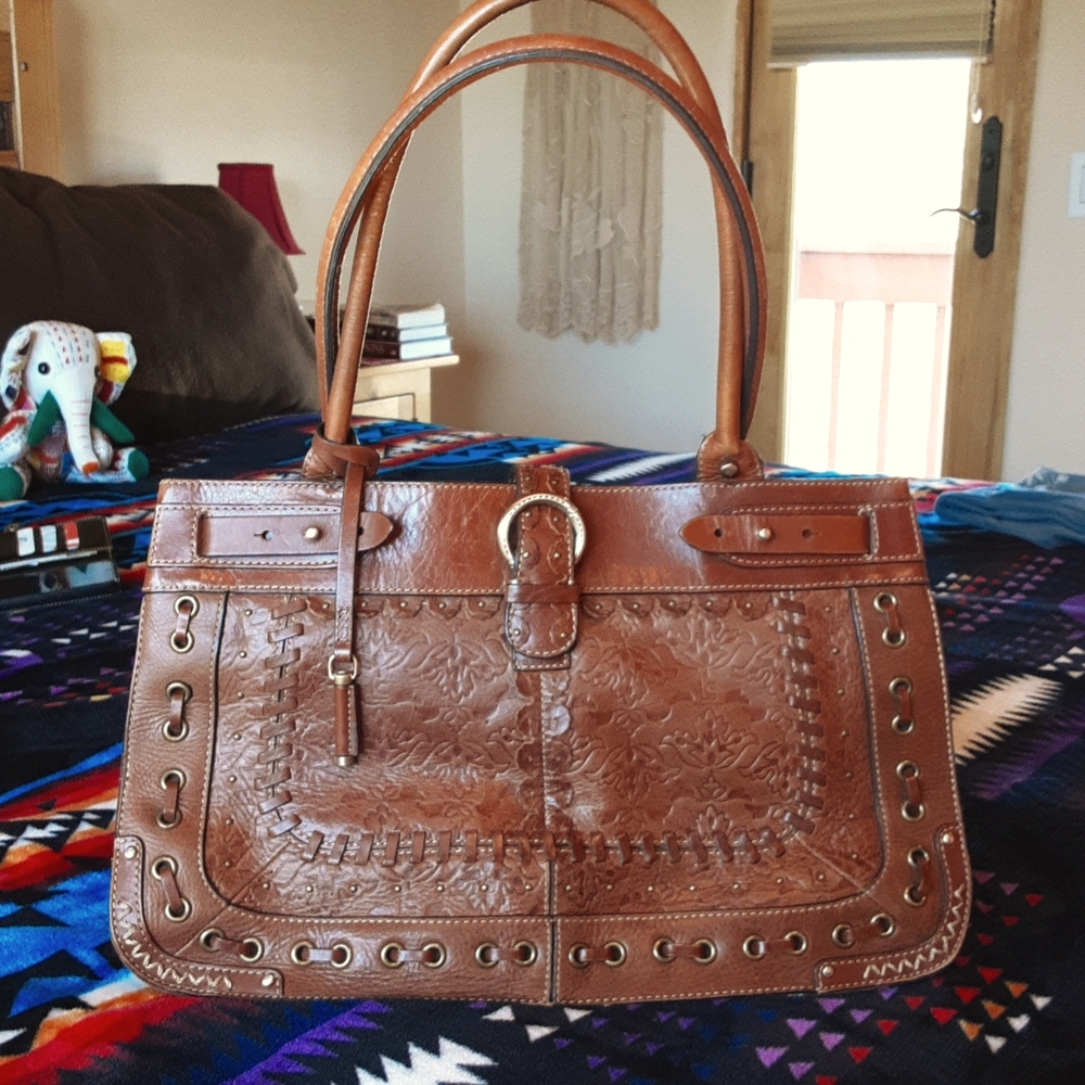 Vintage Liz Claiborne Embossed/Tooled Leather Shoulder Bag